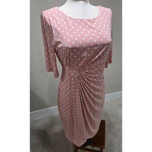 Pink & White Polka Dot Dress With Ruched Waist & Half Sleeves By Connected Appar